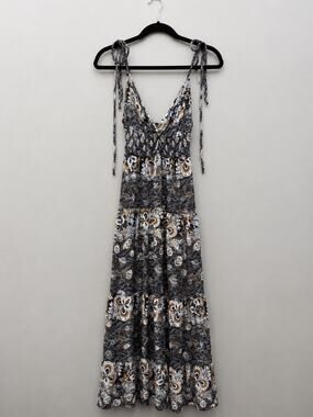 Free People Intimately Paisley Tie Strap Smocked Maxi Dress Small Boho